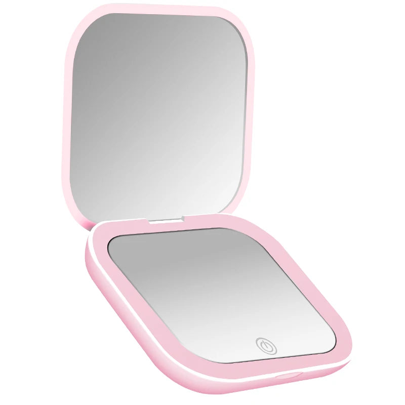 Illuminated Compact Travel Makeup Mirror - 2X Magnification, Portable & Folding Design