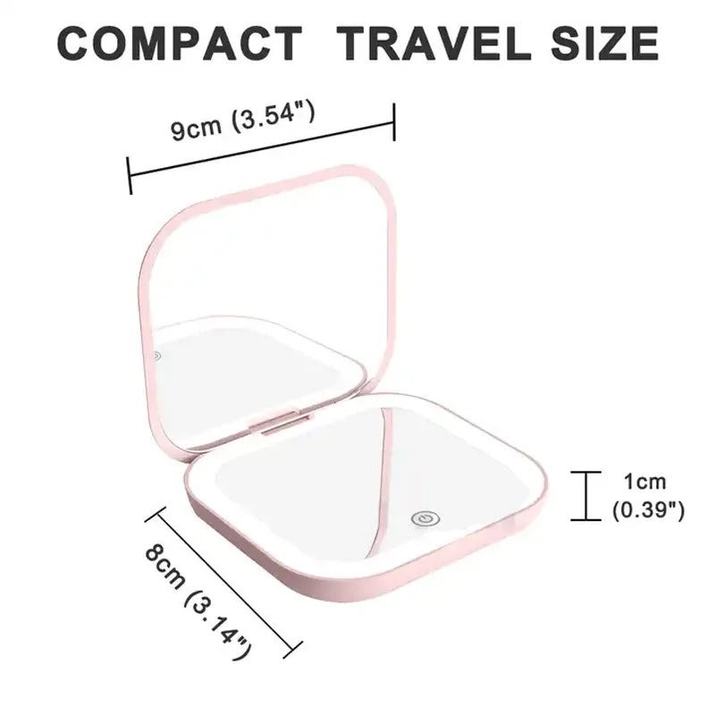 Illuminated Compact Travel Makeup Mirror - 2X Magnification, Portable & Folding Design