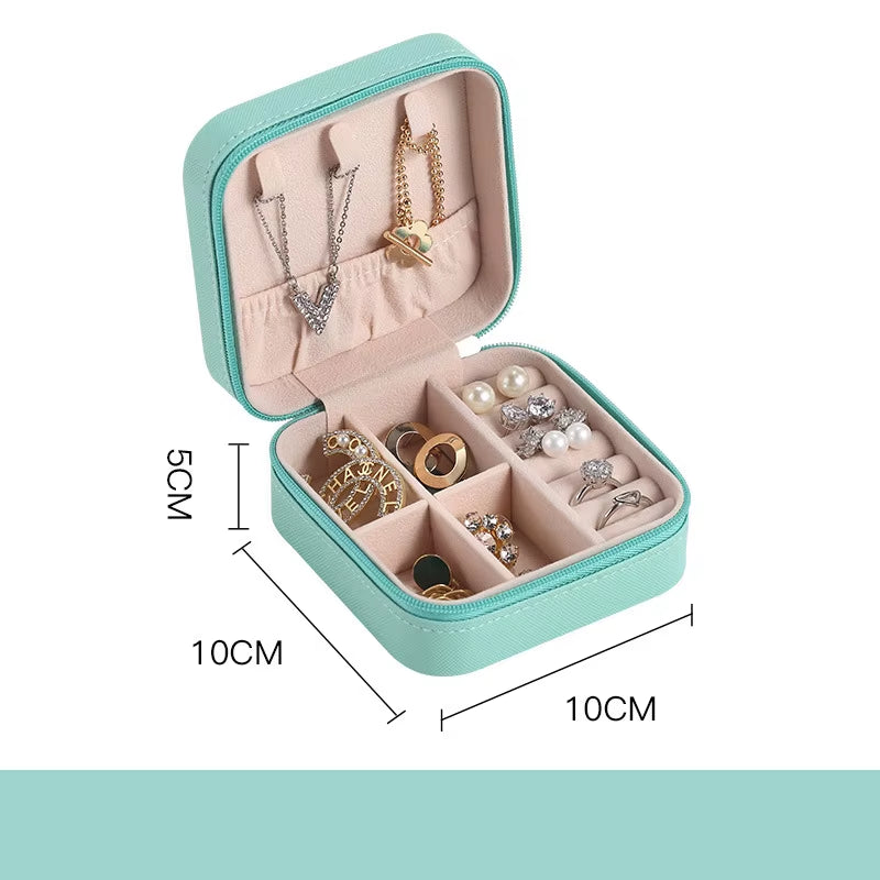 Compact Leather Jewelry Organizer - Travel-Friendly Mini Storage Box for Earrings, Necklaces & Rings