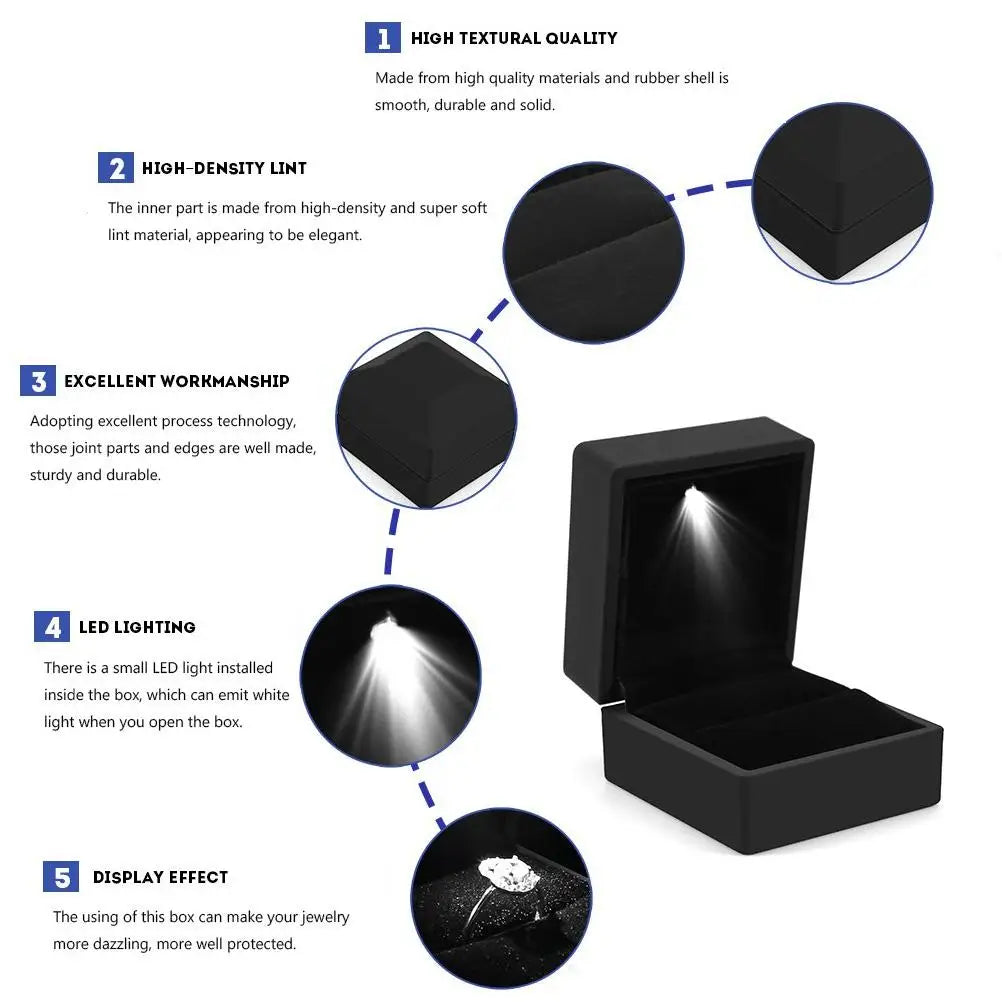 LED Jewelry Box Ring Box with LED Light Engagement Wedding Rings Case Boxes Pendant Earring Display Case Storage Jewellery Gift
