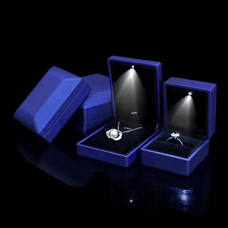 LED Jewelry Box Ring Box with LED Light Engagement Wedding Rings Case Boxes Pendant Earring Display Case Storage Jewellery Gift