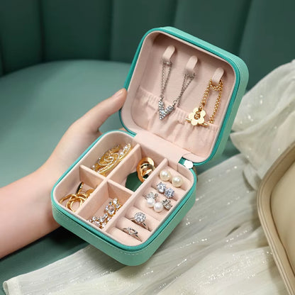 Compact Leather Jewelry Organizer - Travel-Friendly Mini Storage Box for Earrings, Necklaces & Rings