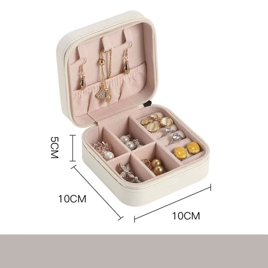 Compact Leather Jewelry Organizer - Travel-Friendly Mini Storage Box for Earrings, Necklaces & Rings