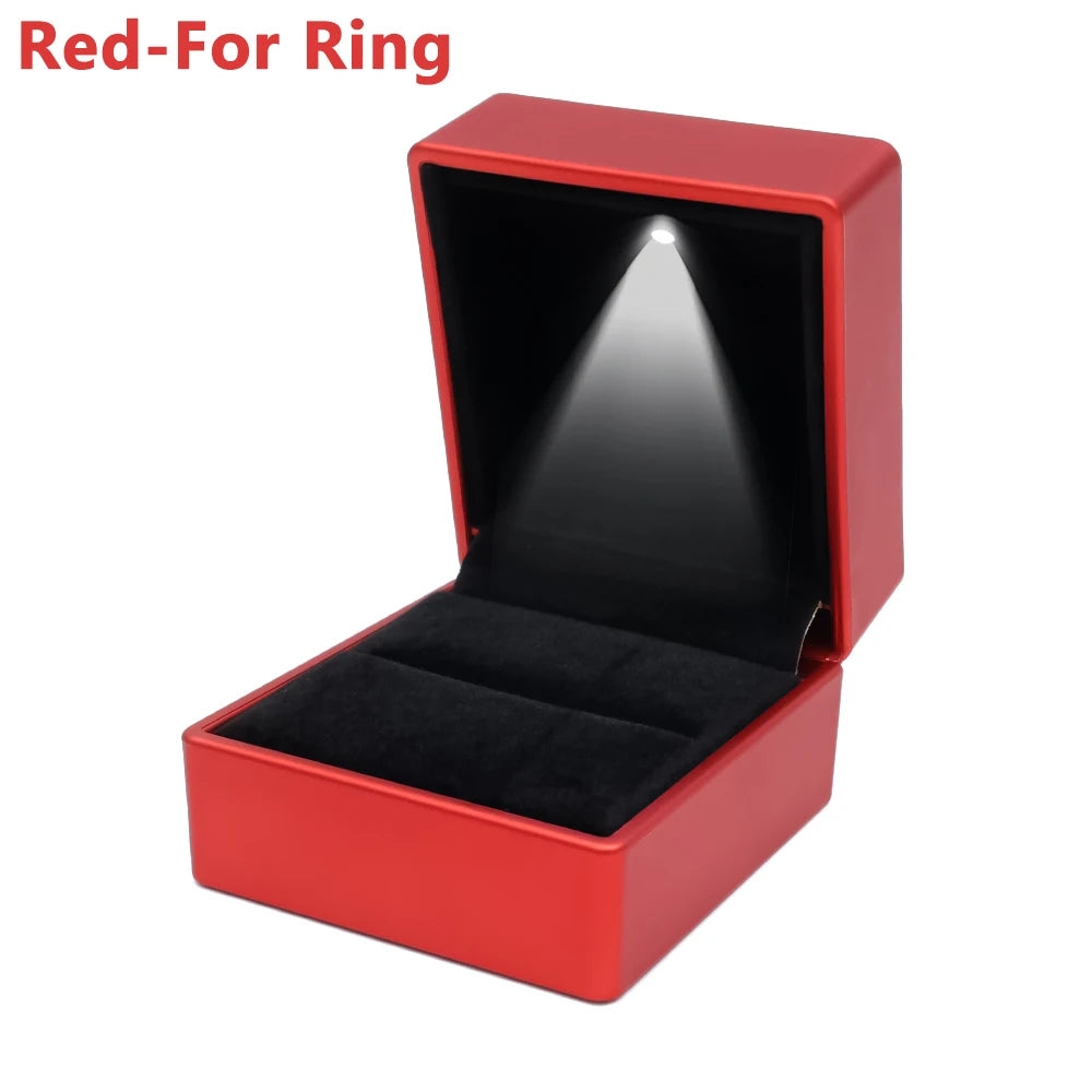 LED Jewelry Box Ring Box with LED Light Engagement Wedding Rings Case Boxes Pendant Earring Display Case Storage Jewellery Gift