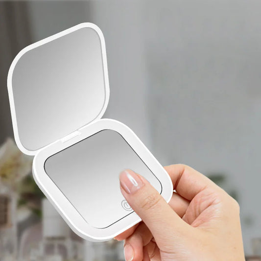 Illuminated Compact Travel Makeup Mirror - 2X Magnification, Portable & Folding Design