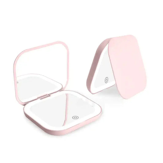 Illuminated Compact Travel Makeup Mirror - 2X Magnification, Portable & Folding Design