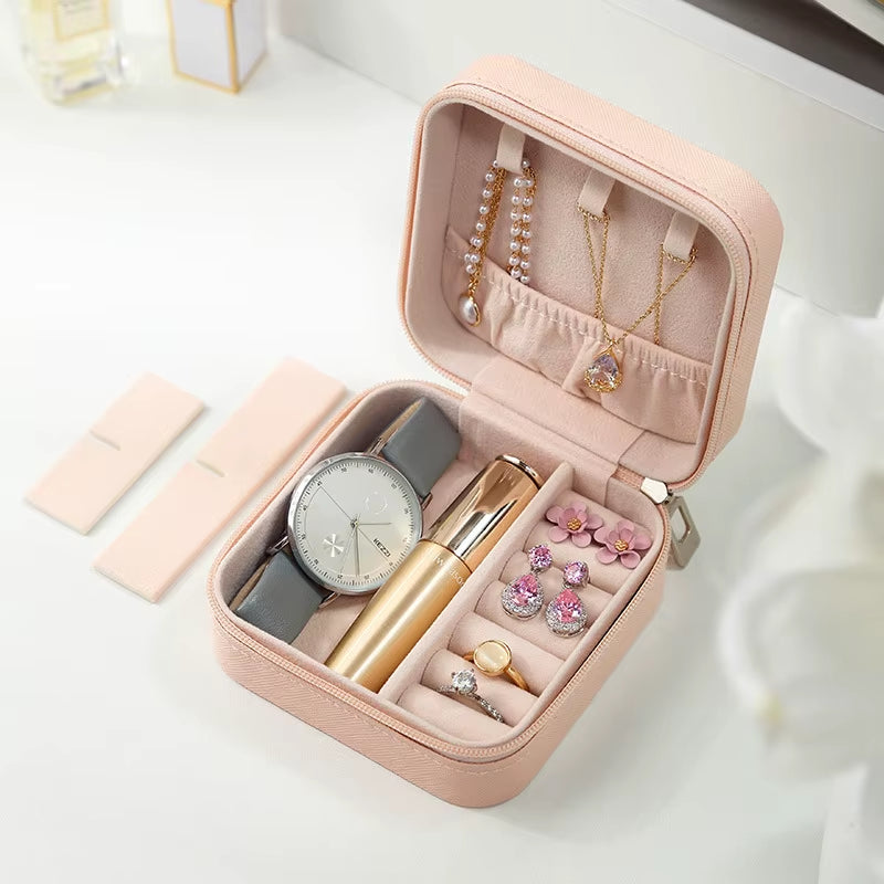 Compact Leather Jewelry Organizer - Travel-Friendly Mini Storage Box for Earrings, Necklaces & Rings