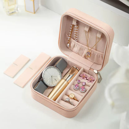 Compact Leather Jewelry Organizer - Travel-Friendly Mini Storage Box for Earrings, Necklaces & Rings