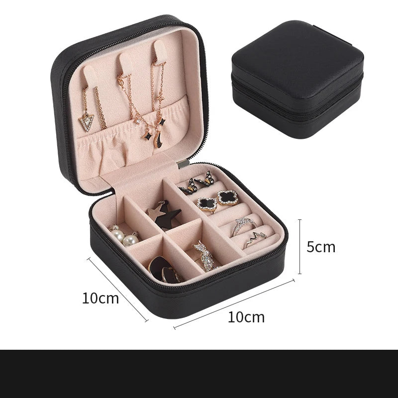 Compact Leather Jewelry Organizer - Travel-Friendly Mini Storage Box for Earrings, Necklaces & Rings