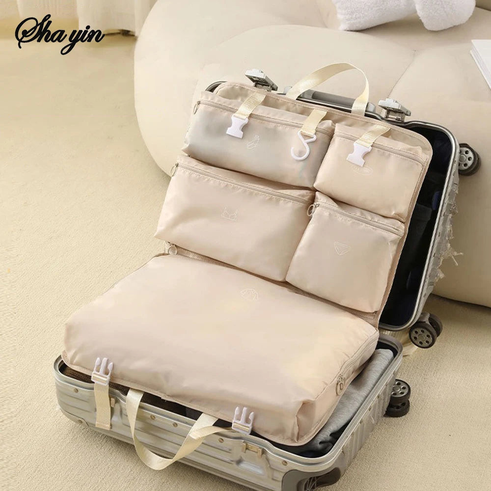 6-In-1 Folding Travel Storage Bag, Portable Luggage Organizer, Multifunctional Clothing Sorting Bag, Travel Bag Hanging Bag