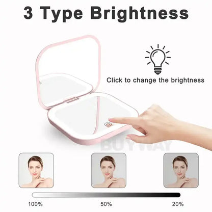 Illuminated Compact Travel Makeup Mirror - 2X Magnification, Portable & Folding Design