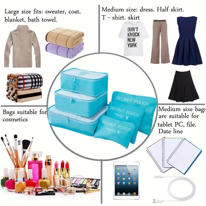 Travel Essentials: 6-Pack Lightweight Luggage Storage Bags - Durable, Dustproof Organizers