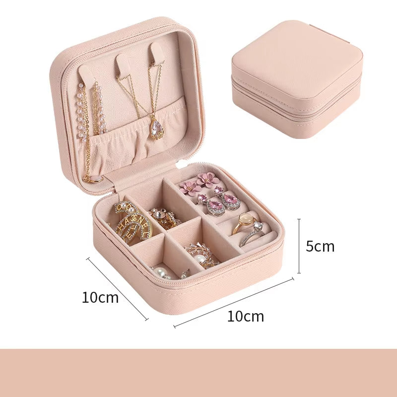 Compact Leather Jewelry Organizer - Travel-Friendly Mini Storage Box for Earrings, Necklaces & Rings