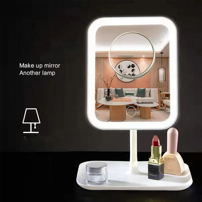 Portable Dimmable LED Makeup Mirror with Touch Control & Magnifier - Rechargeable & Convenient Storage