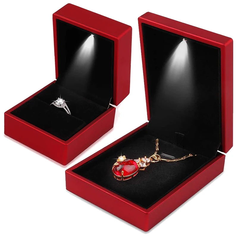 LED Jewelry Box Ring Box with LED Light Engagement Wedding Rings Case Boxes Pendant Earring Display Case Storage Jewellery Gift