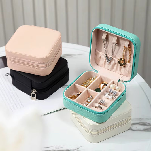 Compact Leather Jewelry Organizer - Travel-Friendly Mini Storage Box for Earrings, Necklaces & Rings