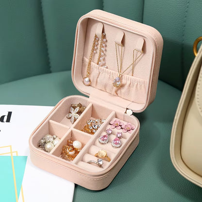 Compact Leather Jewelry Organizer - Travel-Friendly Mini Storage Box for Earrings, Necklaces & Rings