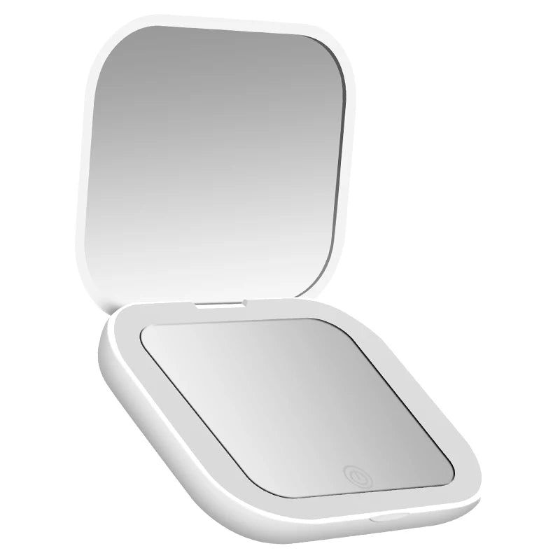 Illuminated Compact Travel Makeup Mirror - 2X Magnification, Portable & Folding Design